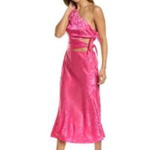 WAYF Untouchable Satin Cut-out Midi-dress In Pink large NWOT
